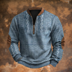 Men's Textured Half Zip Jumper with Contrast Elbow Patches