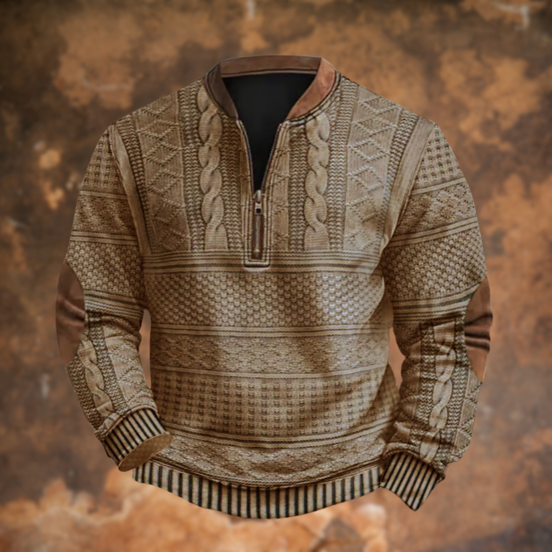 Men's Textured Half Zip Jumper with Contrast Elbow Patches