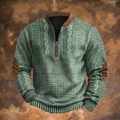 Men's Textured Half Zip Jumper with Contrast Elbow Patches