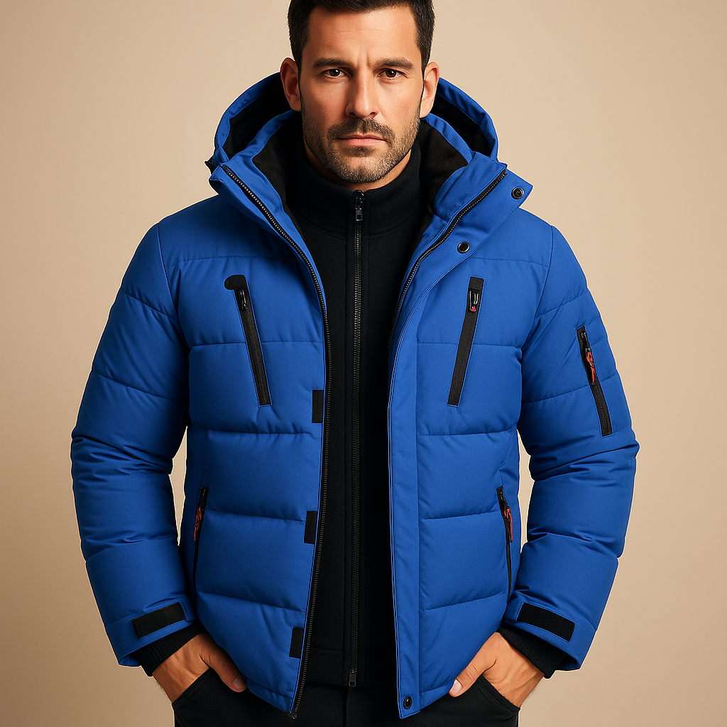 Men's Thick Padded Winter Jacket with Zip Closure