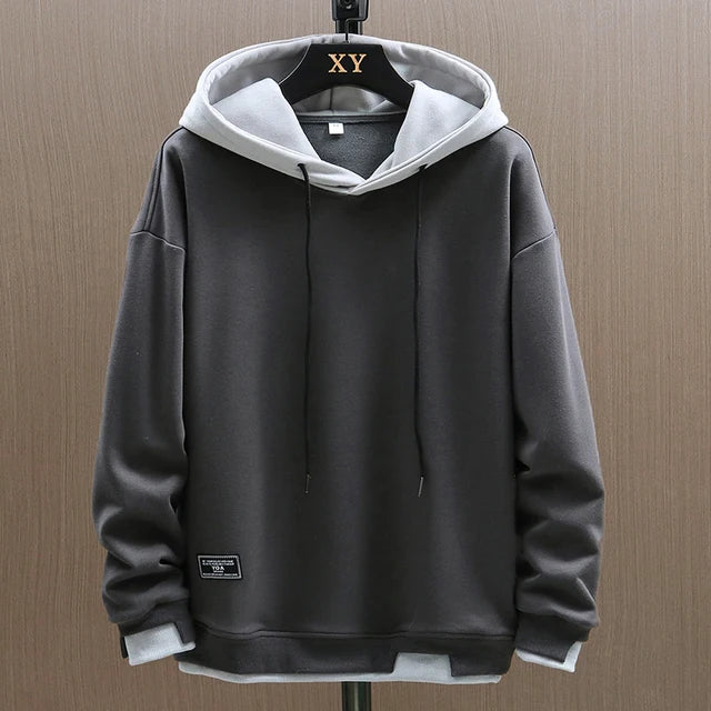 Men's Two-Tone Pullover Hoodie with Relaxed Fit