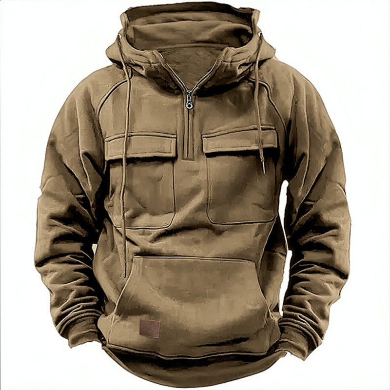 Men's Utility Half Zip Hoodie with Multi Pocket Design