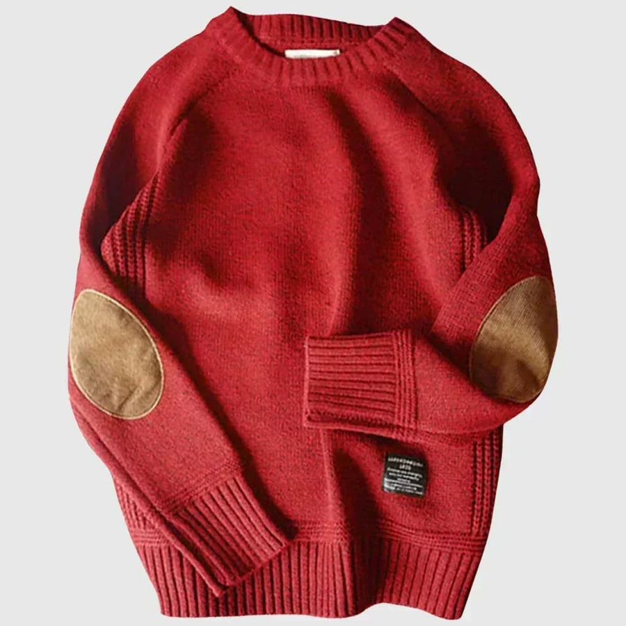 Men's Warm Crew Neck Jumper with Elbow Patches