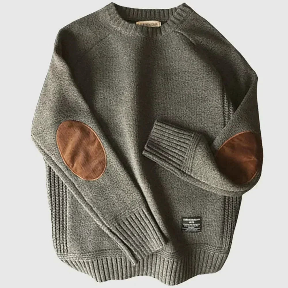 Men's Warm Crew Neck Jumper with Elbow Patches