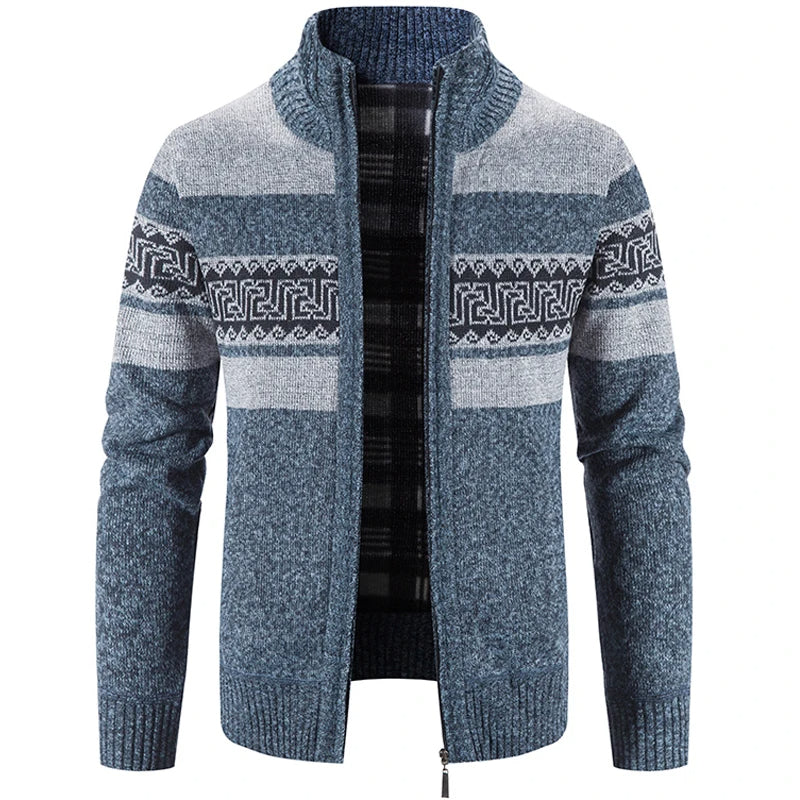 Men's Warm Zip-Up Cardigan Jacket with Stand Collar