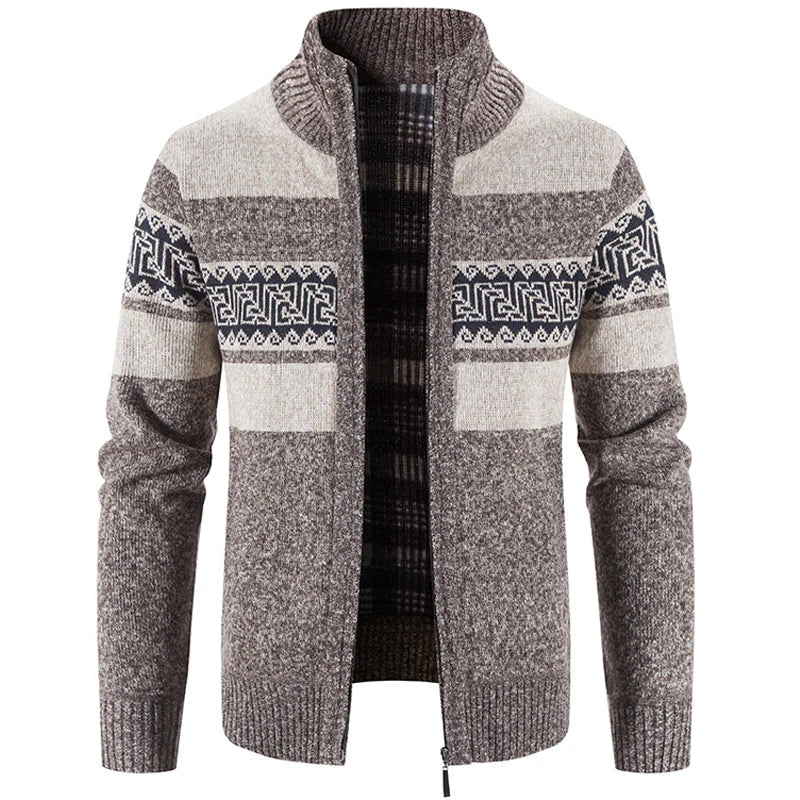 Men's Warm Zip-Up Cardigan Jacket with Stand Collar