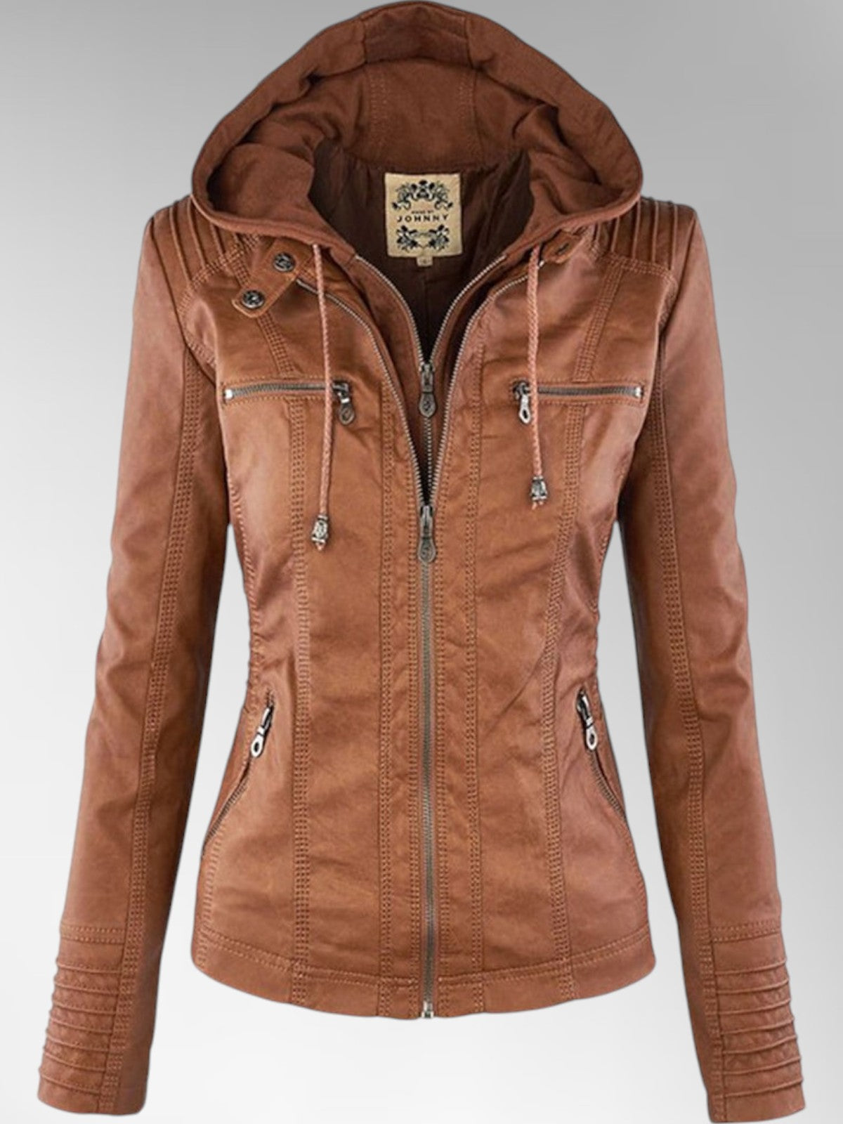 Women's Versatile Hooded Faux Leather Jacket