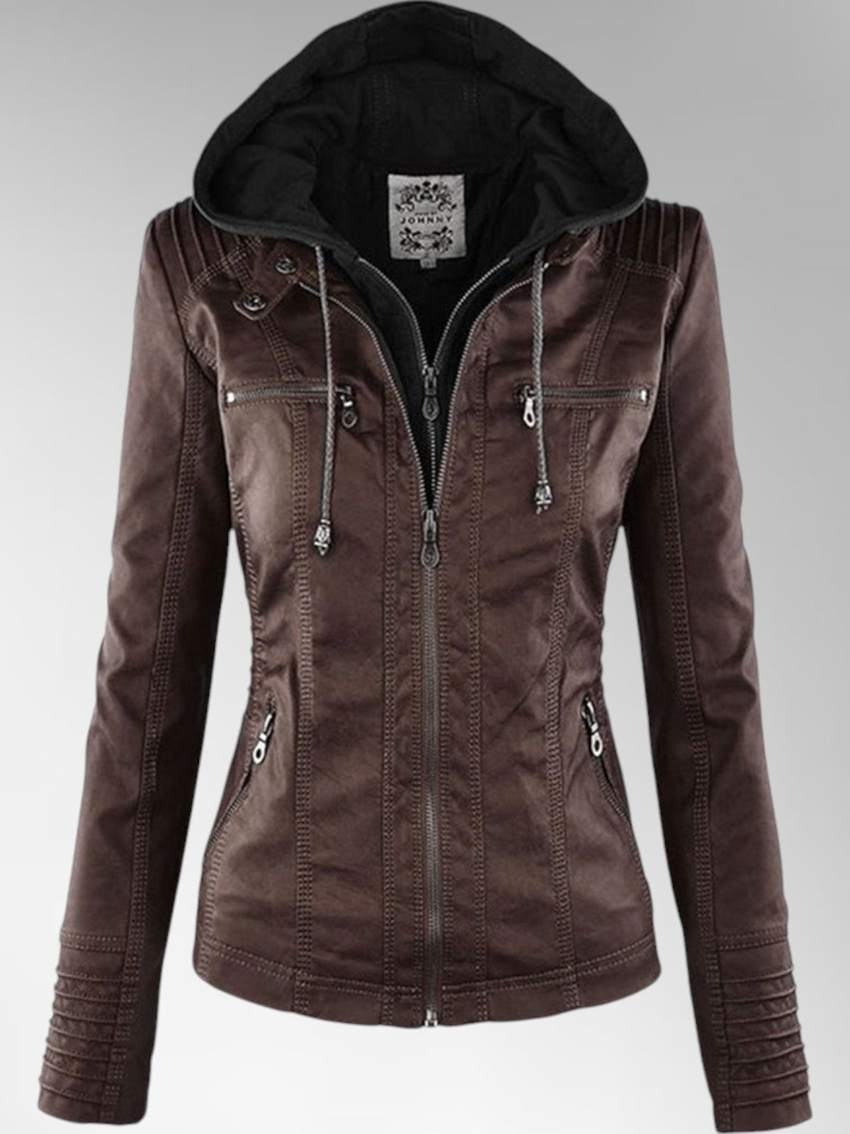 Women's Versatile Hooded Faux Leather Jacket