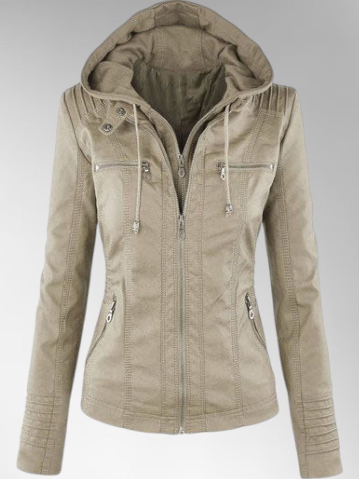 Women's Versatile Hooded Faux Leather Jacket