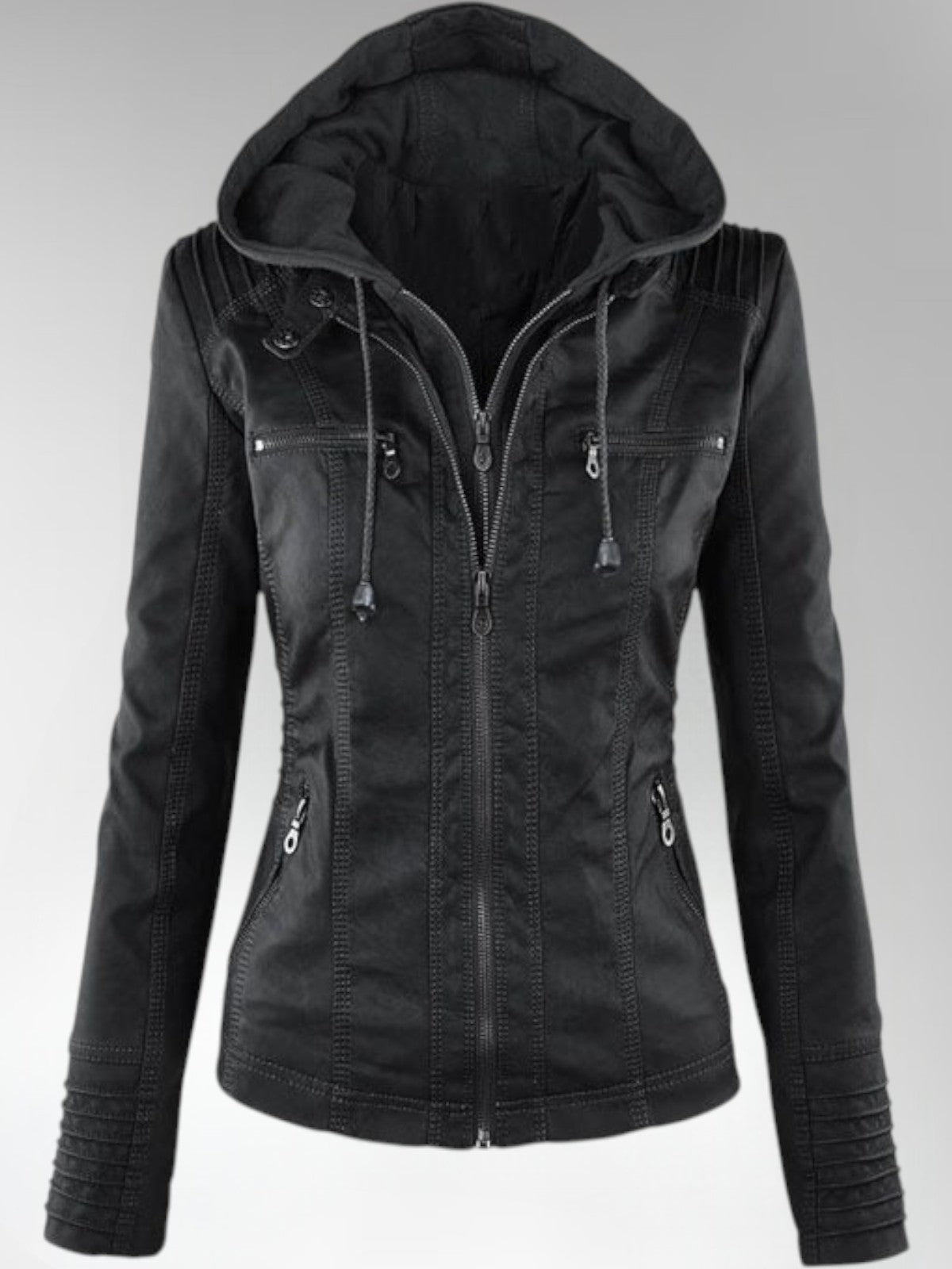 Women's Versatile Hooded Faux Leather Jacket