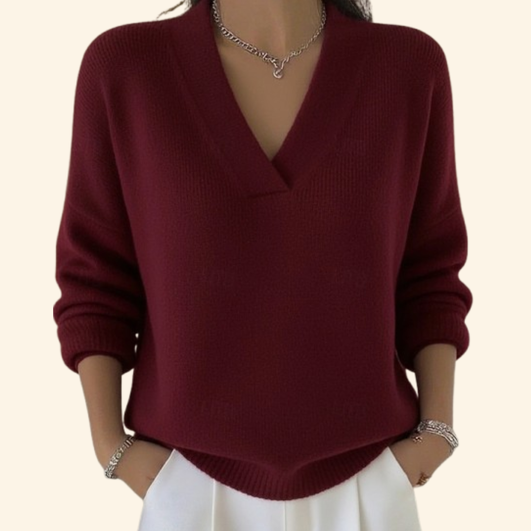 Deep V-Neck Ribbed Knit Jumper