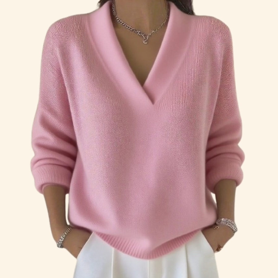 Deep V-Neck Ribbed Knit Jumper