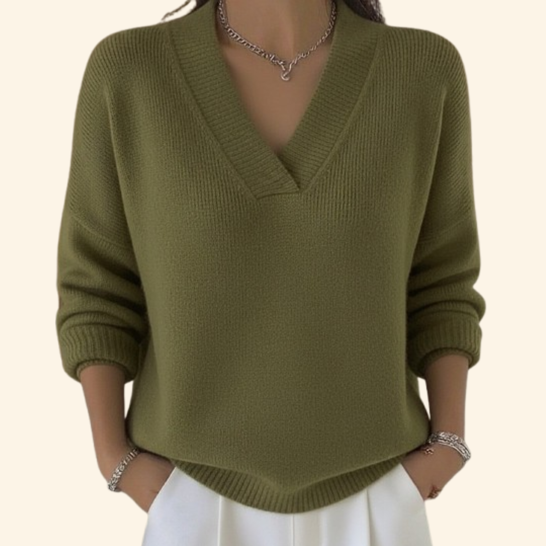 Deep V-Neck Ribbed Knit Jumper