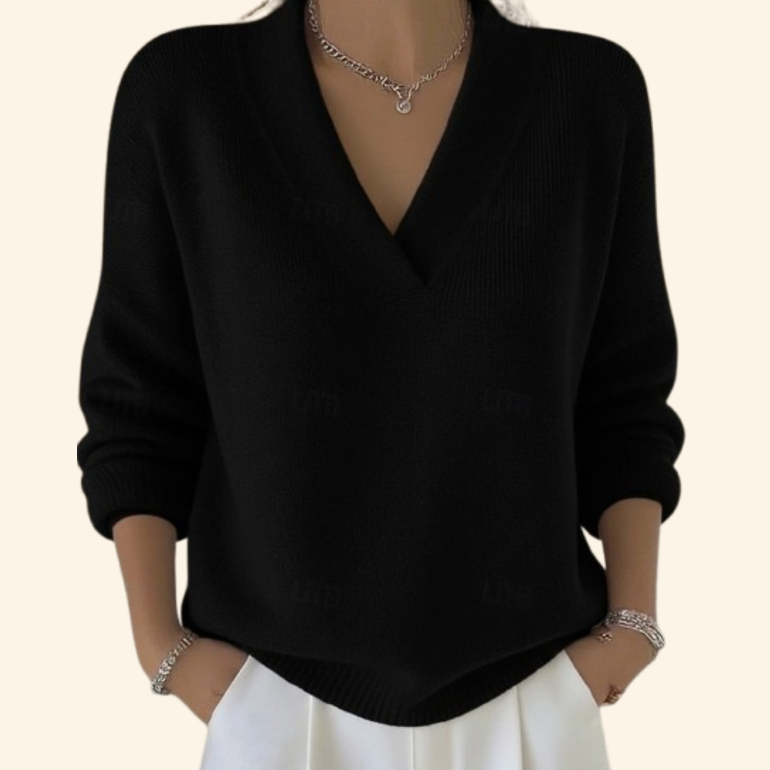 Deep V-Neck Ribbed Knit Jumper