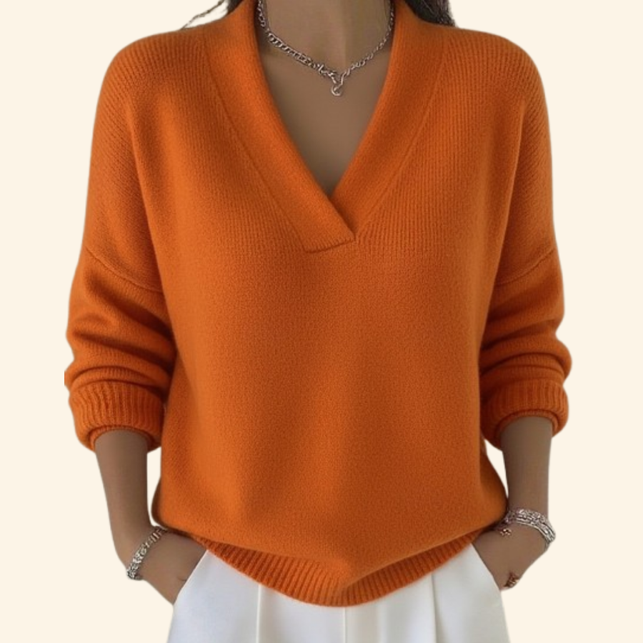 Deep V-Neck Ribbed Knit Jumper