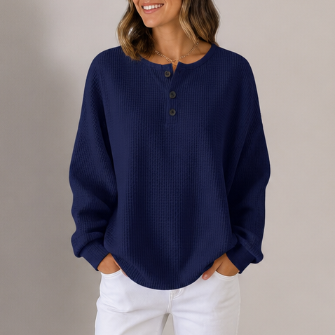 Waffle Knit Henley Sweatshirt