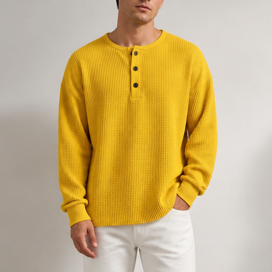 Waffle Knit Henley Sweatshirt