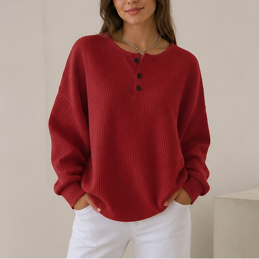 Waffle Knit Henley Sweatshirt