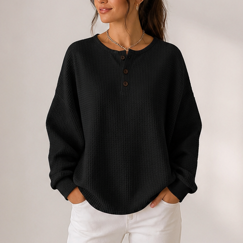 Waffle Knit Henley Sweatshirt