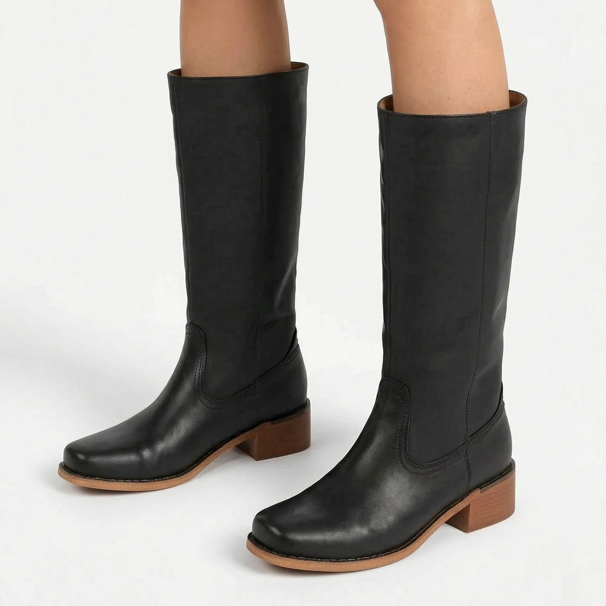 Camel Knee-High Boots with Block Heel