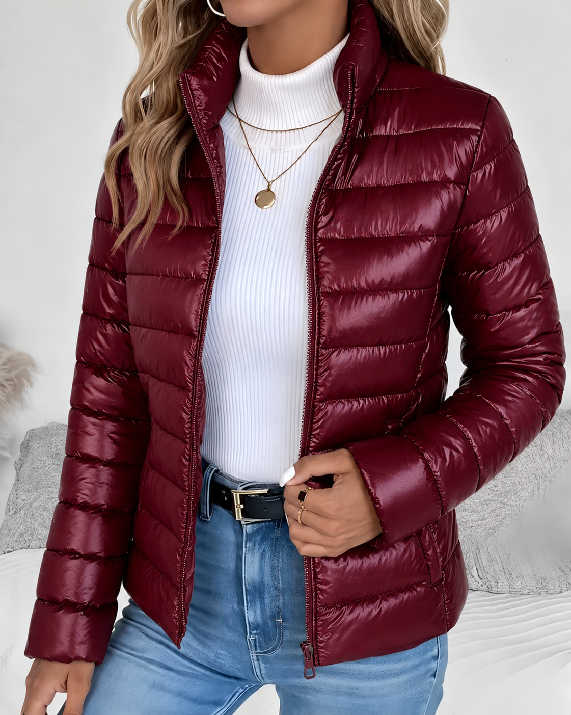 Lightweight Quilted Jacket with High Collar