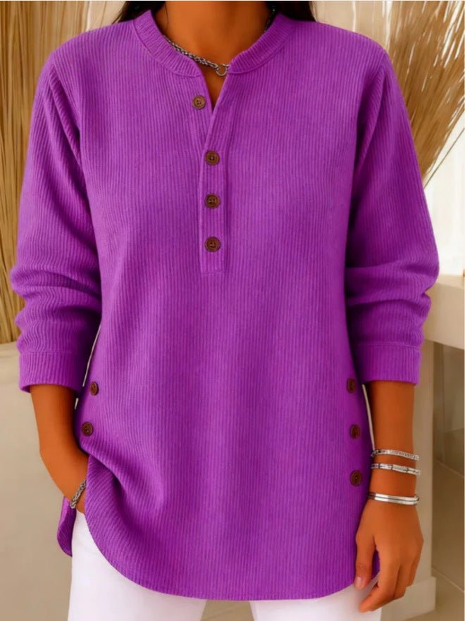 Women's Ribbed Henley Tunic Top with Side Buttons