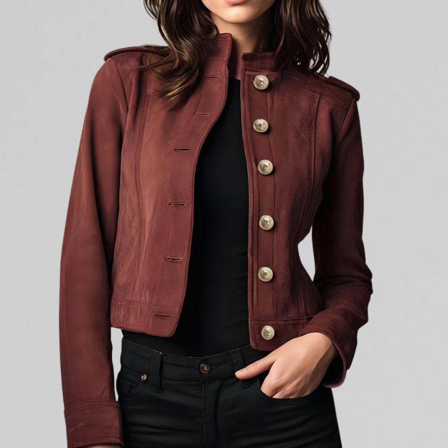 Military-Style Cropped Jacket with High Collar
