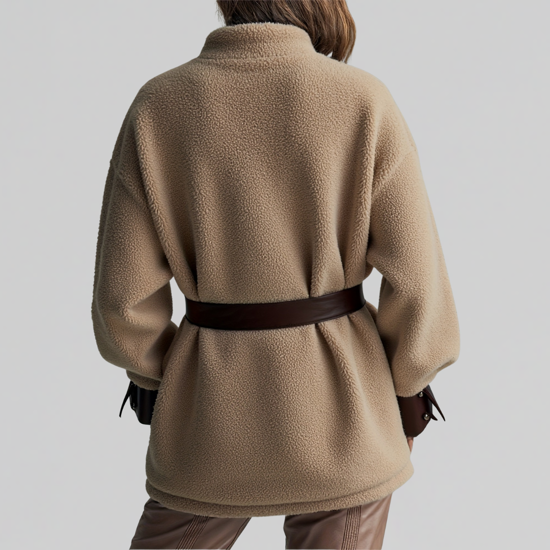 Belted Utility Teddy Coat with Contrast Trim