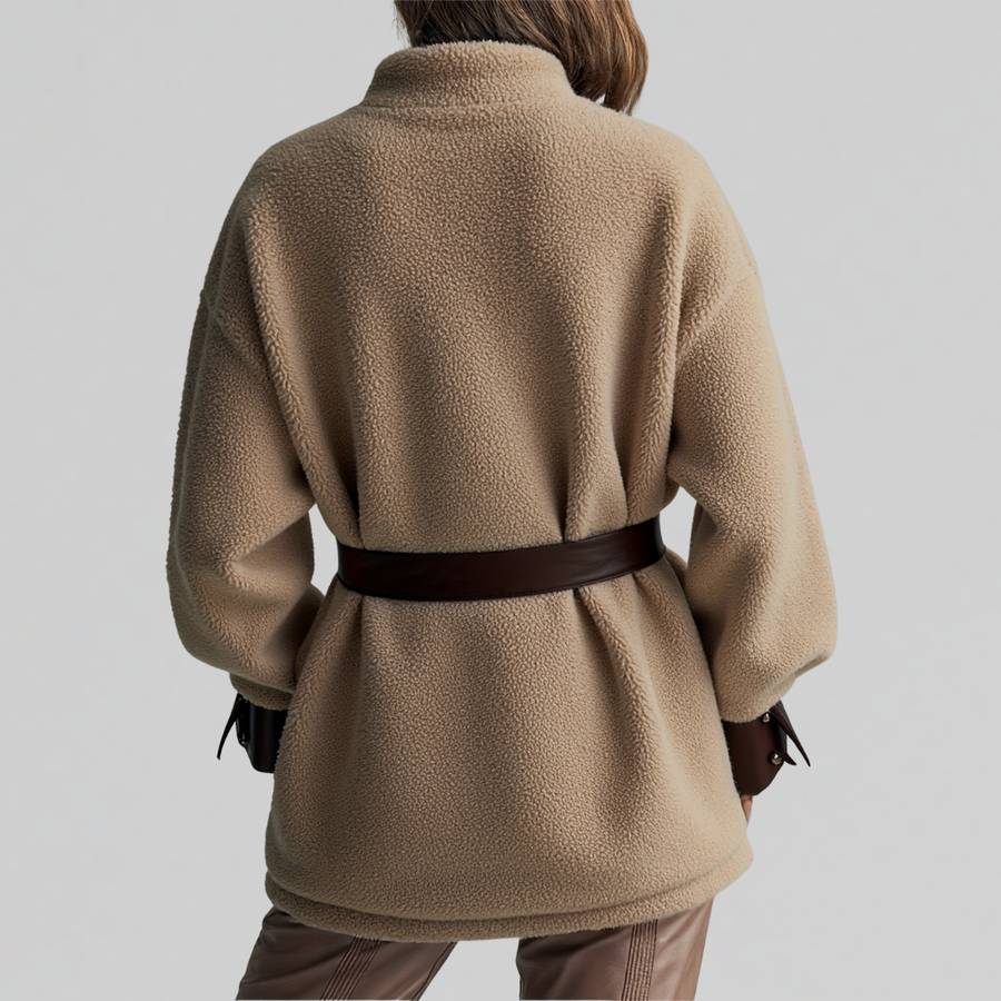 Belted Utility Teddy Coat with Contrast Trim