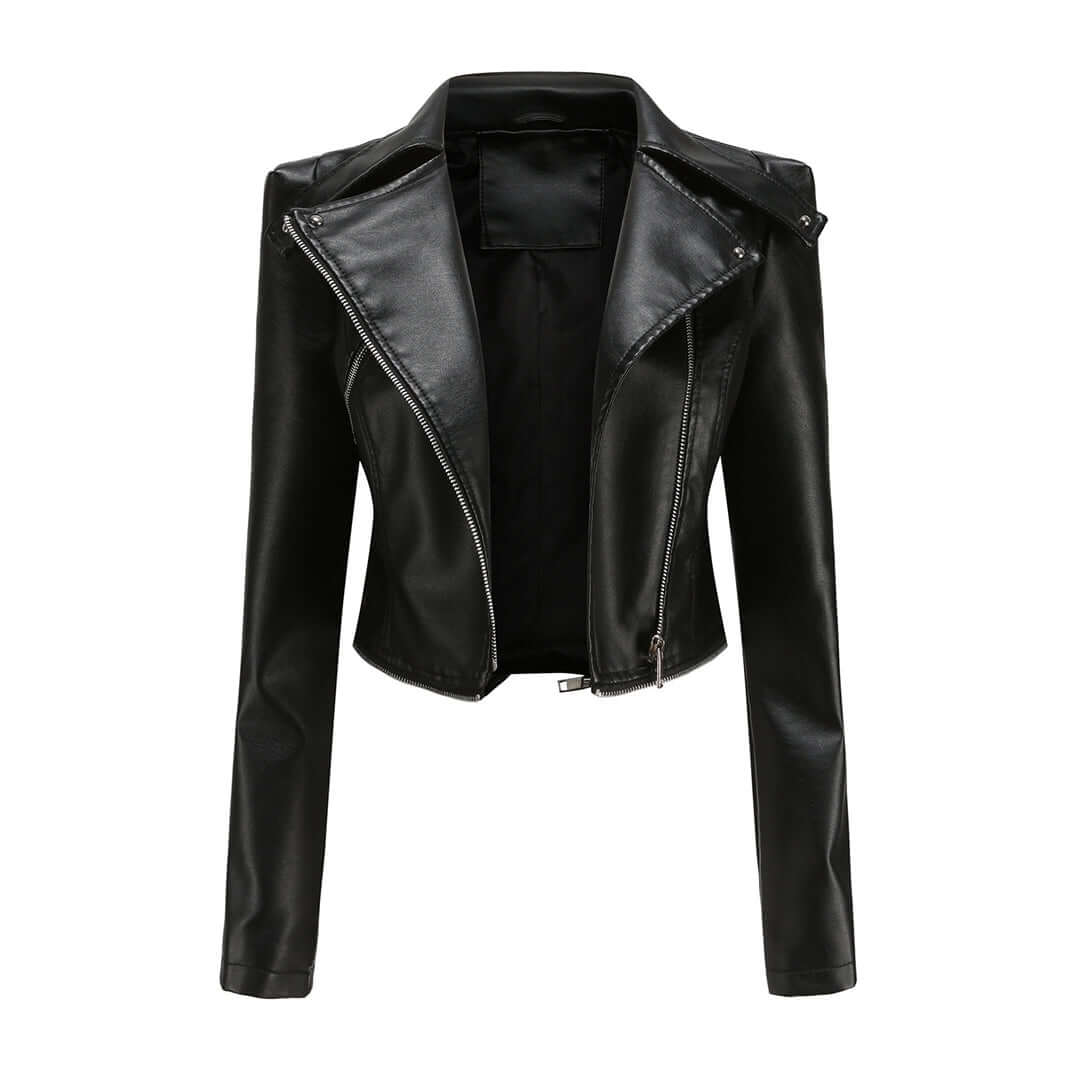 Women's Chic Faux Leather Jacket with Double Zip Detail