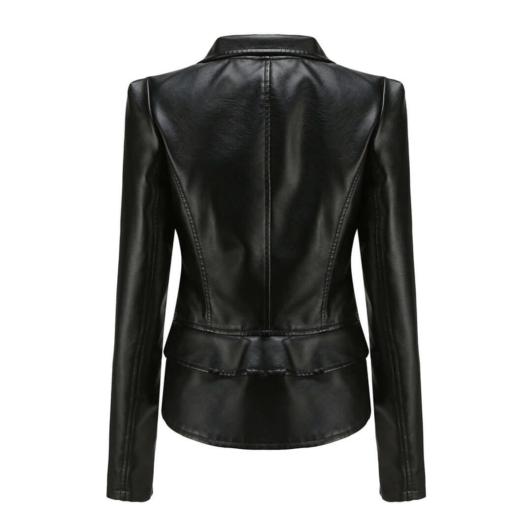 Women's Chic Faux Leather Jacket with Double Zip Detail