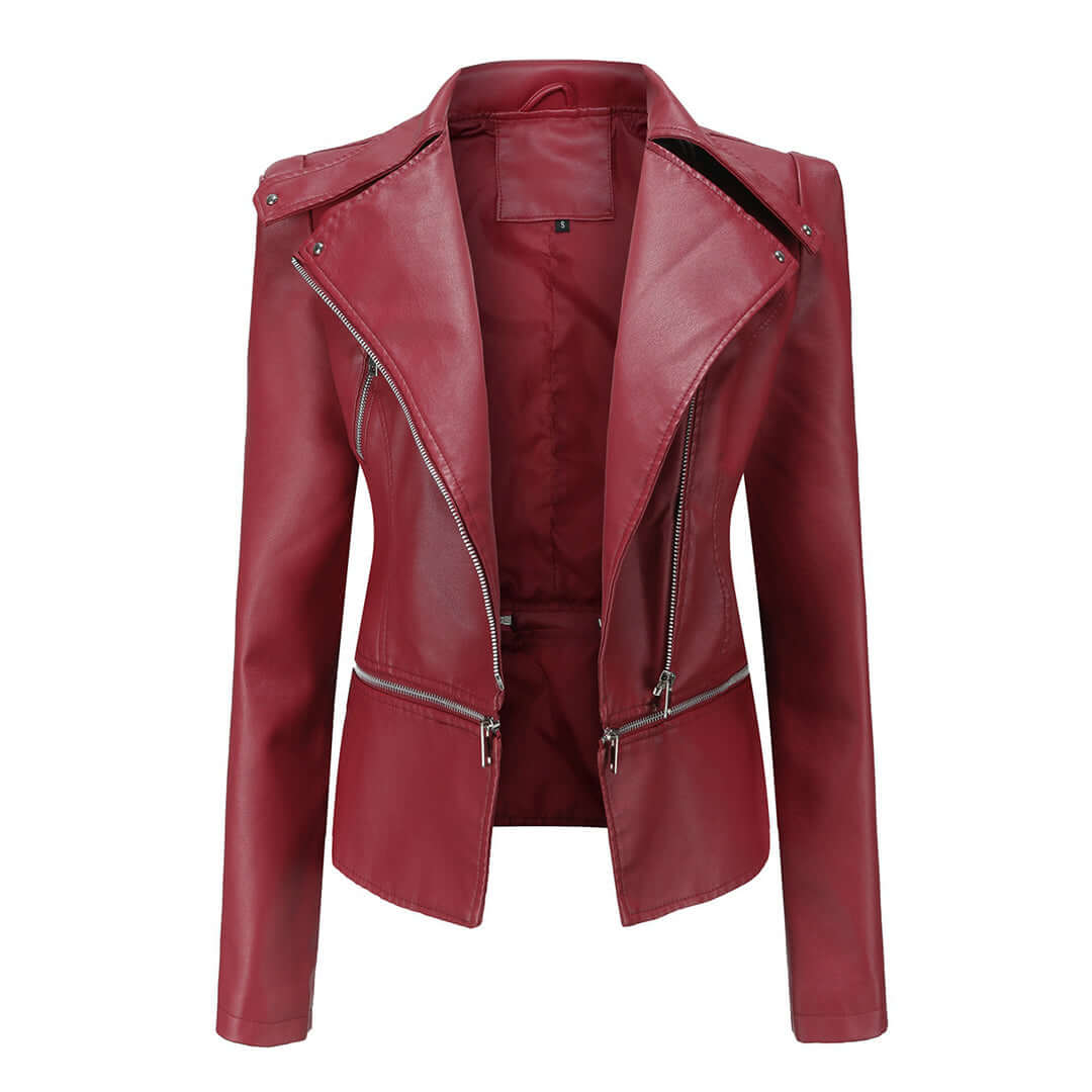 Women's Chic Faux Leather Jacket with Double Zip Detail